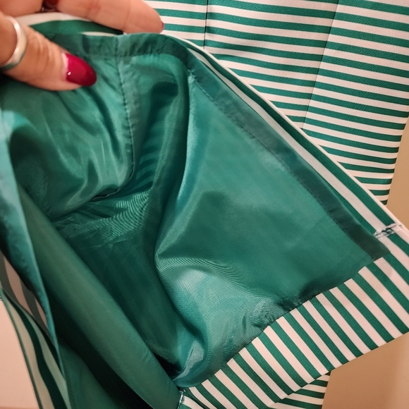 Dorinda Clark Cole Green and white Stripes Satin bodycon Formal Midi dre… - Picture 3 of 11